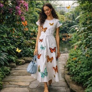Fanm Mon Anthropologie NWT  Papiyon Short-Sleeve Embroidered Maxi Dress  S.